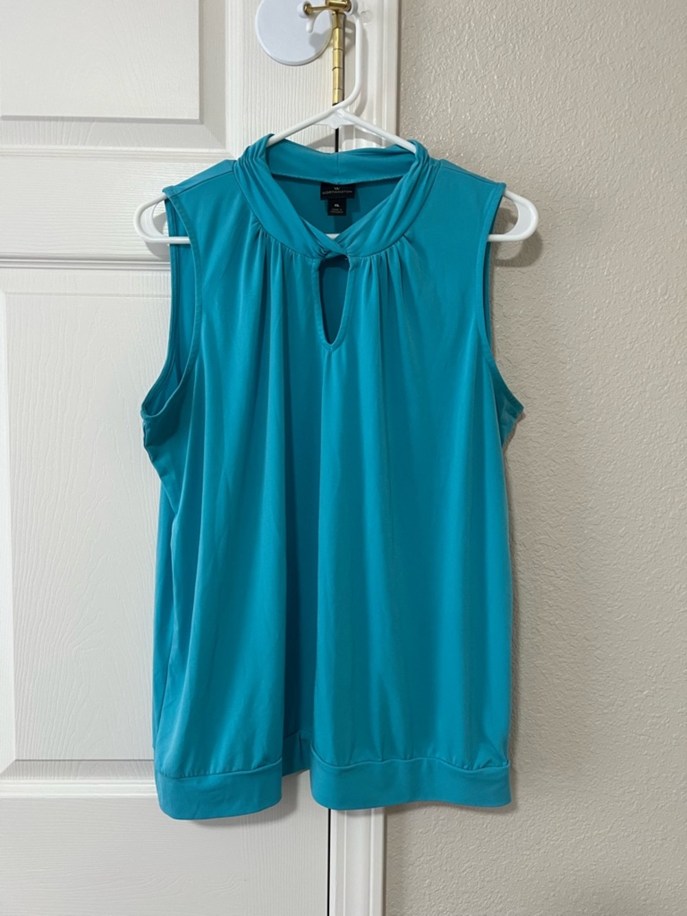 Worthington Teal Sleeveless Keyhole Neck Blouse Size XL